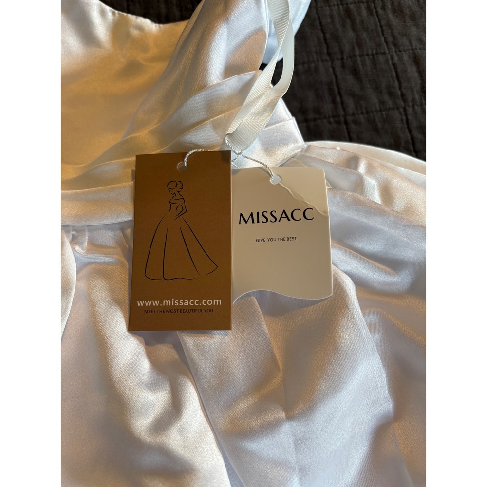 MISSACC White Satin A-Line Flower Girl Dress Scoop Neck Bow US 2 - Picture 4 of 7